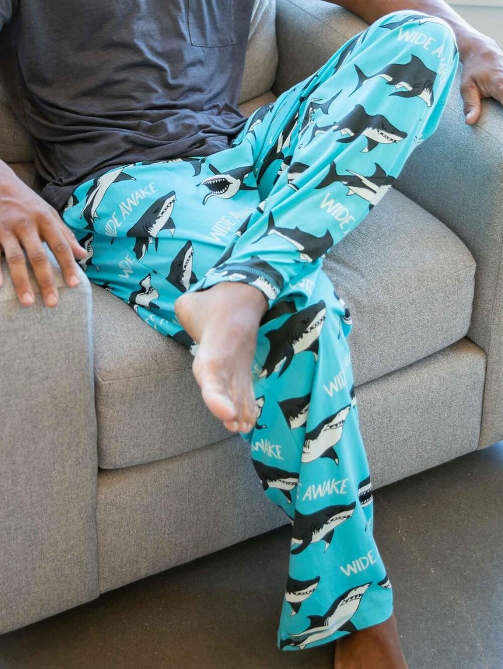 Lazy One Men’s Shark Print Pajama Pants "WIDE AWAKE" Turquoise & Black - Picture 4 of 9